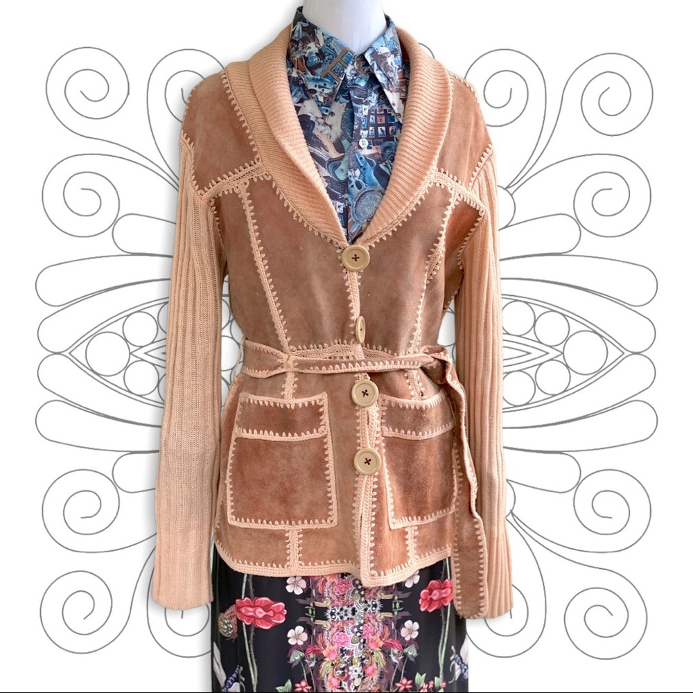VINTAGE CARDIGAN 70’s Handmade Pink Suede Leather